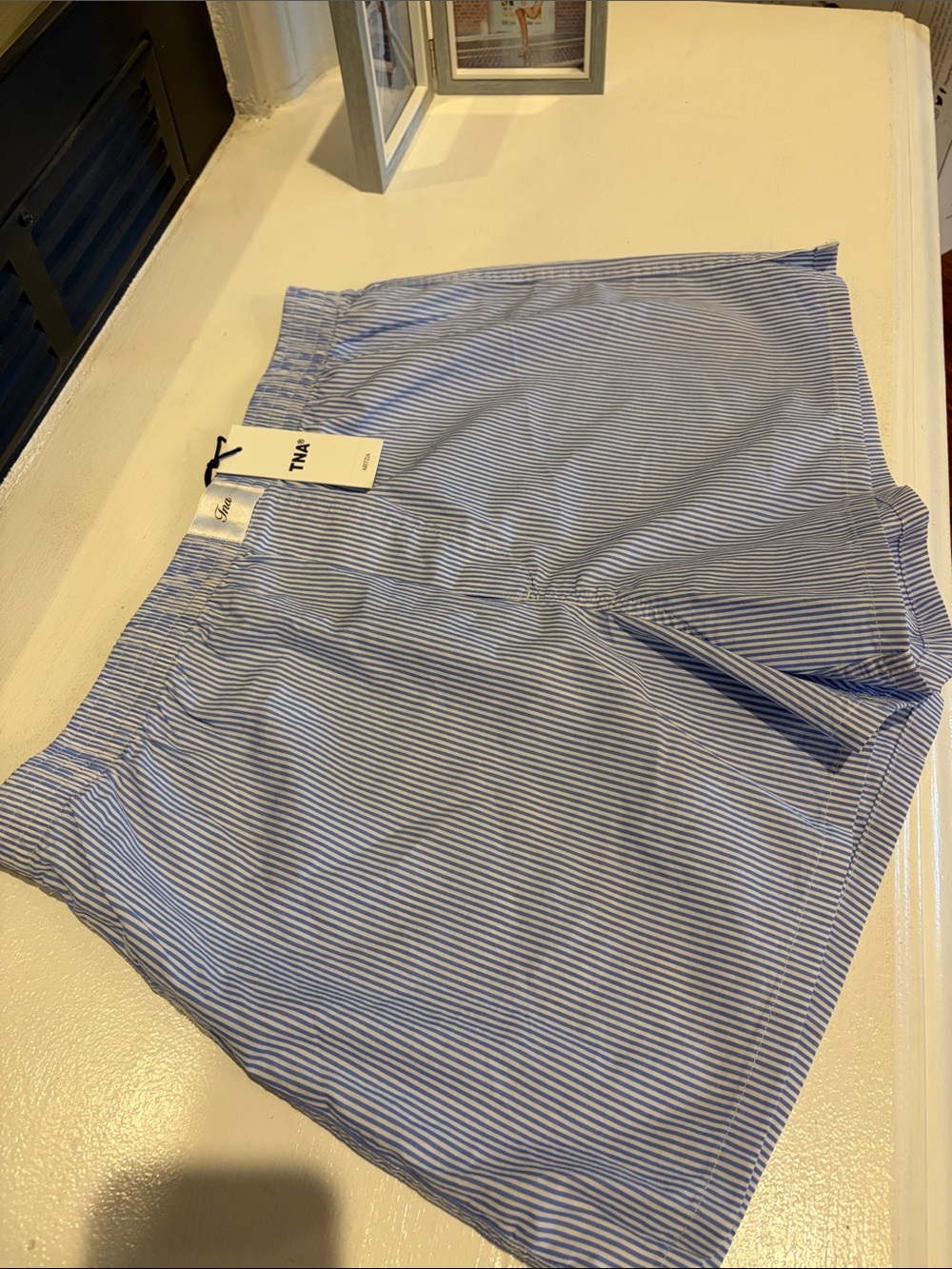 Aritzia women’s Light Blue & White Pinstripe Flat Front Shorts/boxers